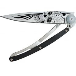 Deejo Tattoo 37g Knife With Ebony Handle, Latino Skull