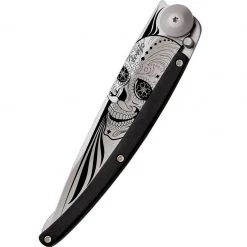 Deejo Tattoo 37g Knife With Ebony Handle, Latino Skull