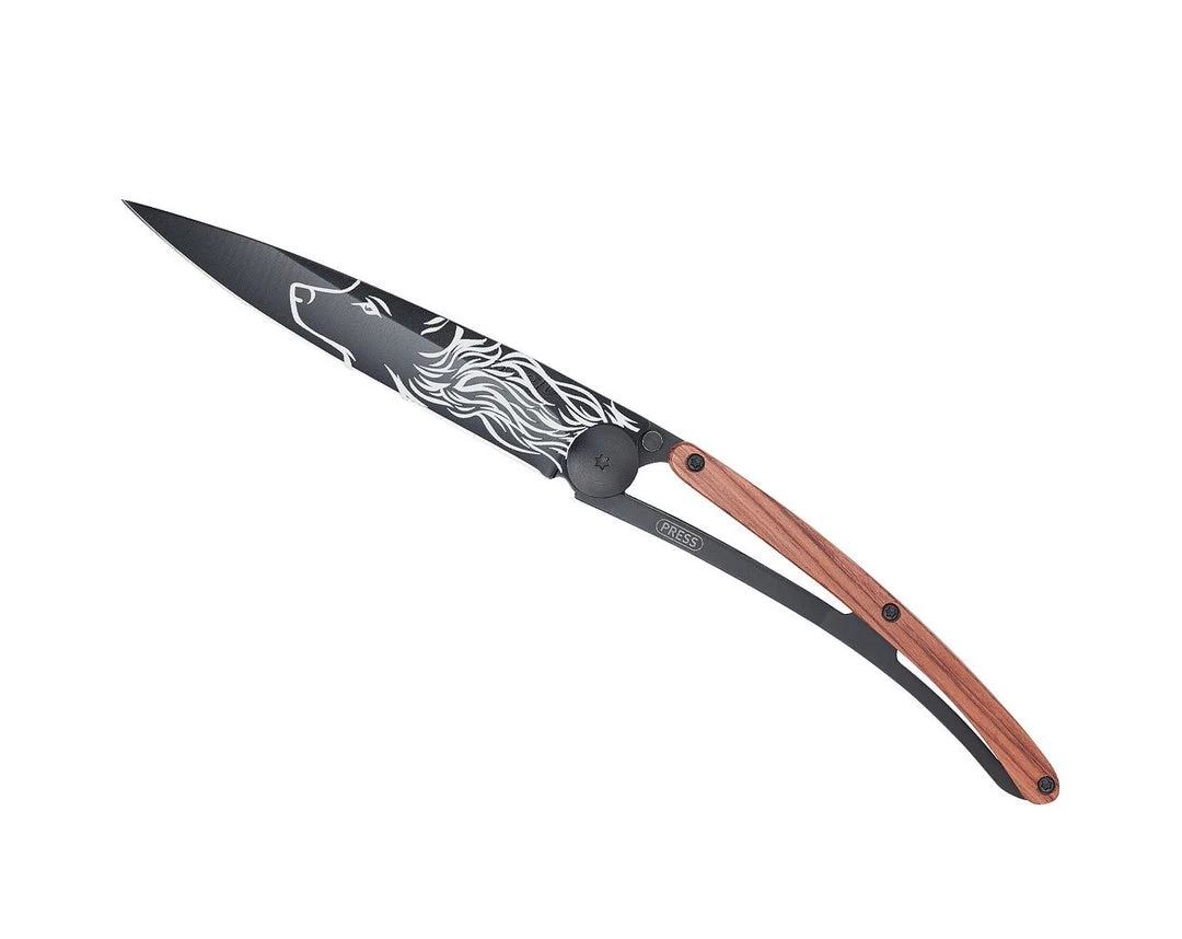 Deejo Black 37g Knife With Coral Handle, Wolf Tools / Accessories