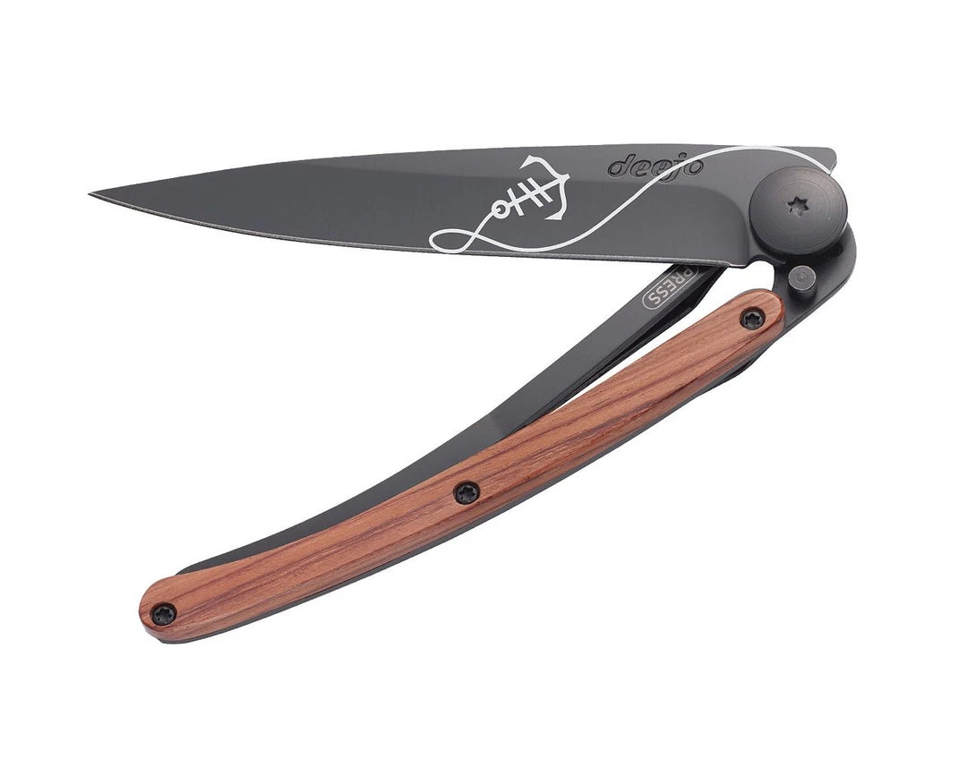 Deejo Black 37g Knife With Coral Handle, Anchor
