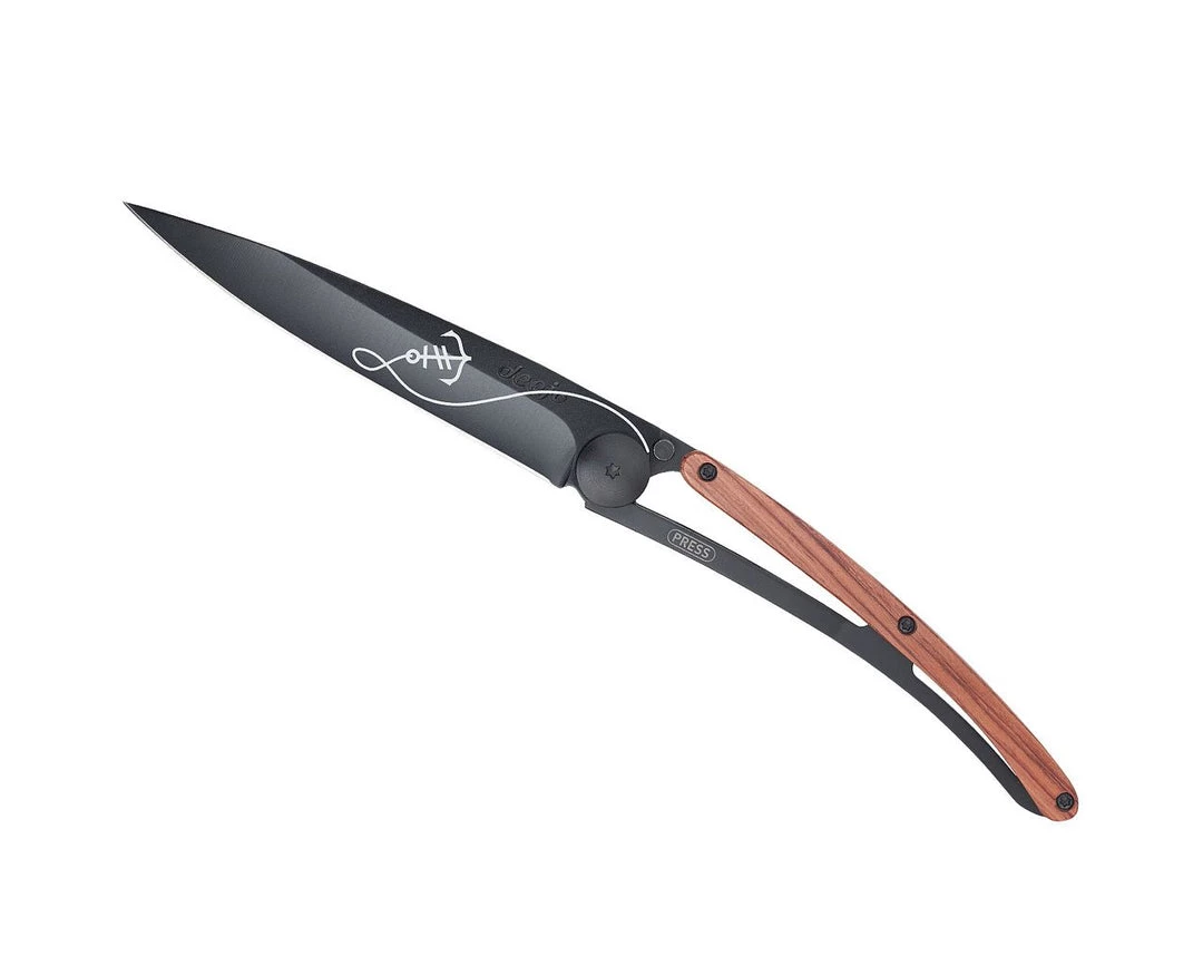 Deejo Black 37g Knife With Coral Handle, Anchor