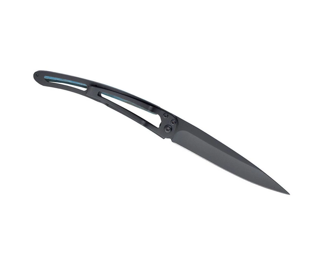 Deejo - NZ Series Deejo Black 37g Knife With Blue Beech Wood Handle, Hector Dolphin