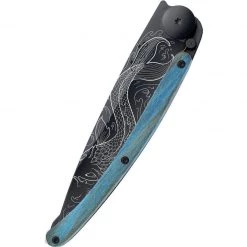 Deejo Black 37g Knife With Blue Beech Wood Handle, Fish Tools / Accessories