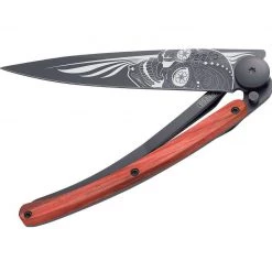 Deejo Black 37g Knife With Red Beech Wood Handle, Latino Skull Tools / Accessories