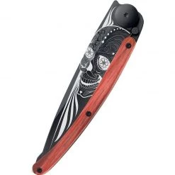 Deejo Black 37g Knife With Red Beech Wood Handle, Latino Skull Tools / Accessories