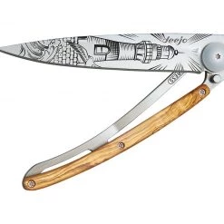 Deejo Tattoo 37g Knife With Olive Wood Handle, Lighthouse