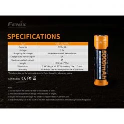 Fenix Rechargeable 5000mAh 21700 Battery Type-C USB Lighting