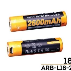 Fenix Rechargeable Battery 18650 - 2600mAh USB, 1 Pack Lighting