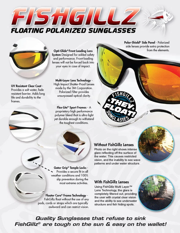Fishing Gear FishGillz Floating Sunglasses - North Shore Amber