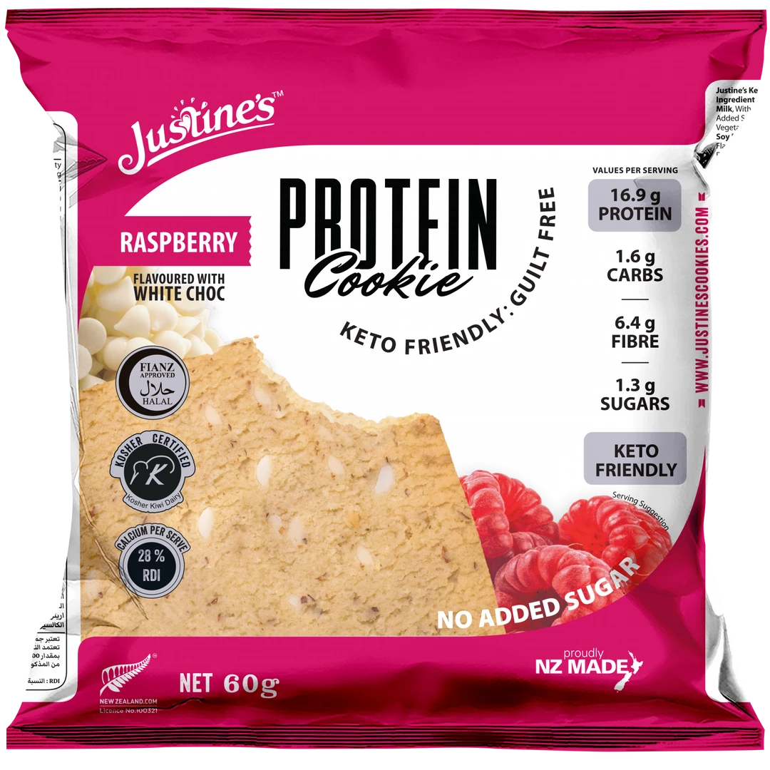 Justine's Cookies Justines Raspberry White Choc Protein Cookie, 60g Food