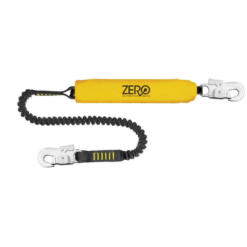 Height Safety Zero Stretch Single Elasticated Lanyard W/Snaphooks - 2M
