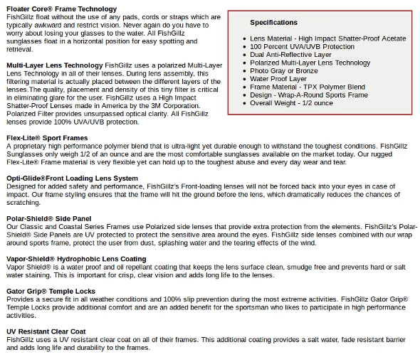 FishGillz Floating Sunglasses Freeport Amber Lens