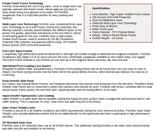 FishGillz Floating Sunglasses Riptide Blue Lens Fishing Gear